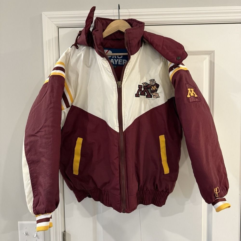 Vintage 90s Minnesota Golden Gophers Puffer Hooded Jacket Pro Player Size Medium